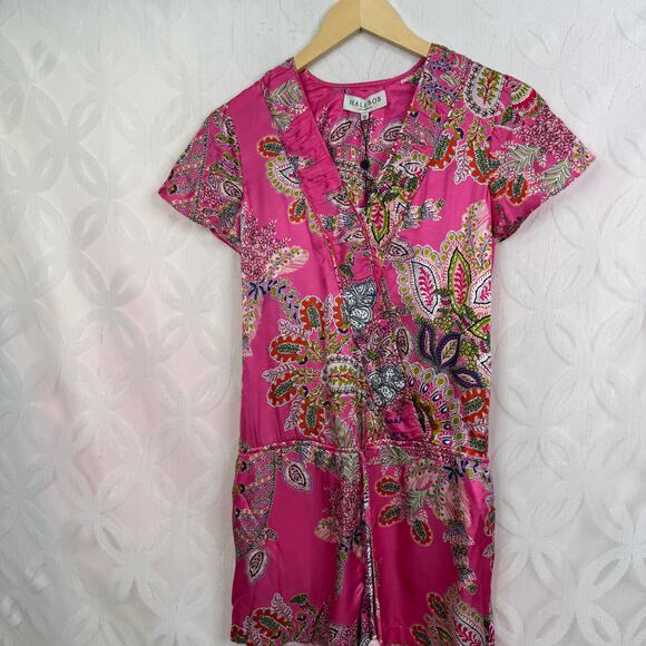 Hale Bob Pink SIlk Floral Paisley Ruffle Double Breasted Romper Size XS NWT - Picture 6 of 10